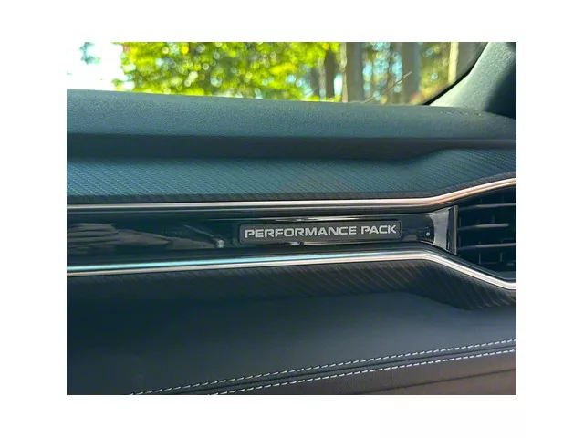 3D Printed Interior Dash Plate with Performance Pack Text; Black with White Text (2024 Mustang)