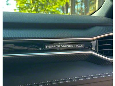 3D Printed Interior Dash Plate with Performance Pack Text; Black with White Text (2024 Mustang)