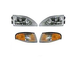 4-Piece Headlights; Chrome Housing; Clear Lens (94-98 Mustang)