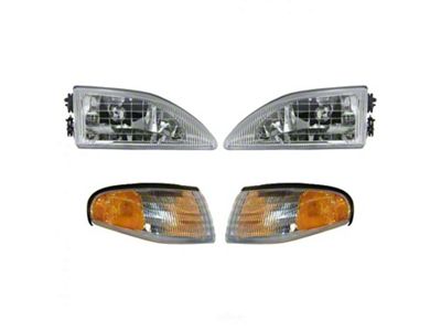 4-Piece Headlights; Chrome Housing; Clear Lens (94-98 Mustang)