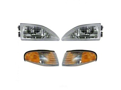 4-Piece Headlights; Chrome Housing; Clear Lens (94-98 Mustang)