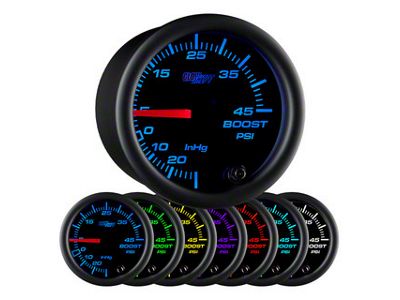 45 PSI Boost/Vacuum Gauge; Black 7 Color (Universal; Some Adaptation May Be Required)