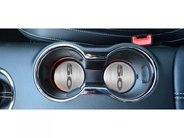 5.0 Style; Cup Holder Accent Plates; 2-Piece (15-23 Mustang GT)