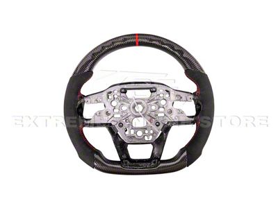 Alcantara Steering Wheel with Button Covers; Carbon Fiber with Red Stripe (24-25 Mustang w/o Heated Steering Wheel)