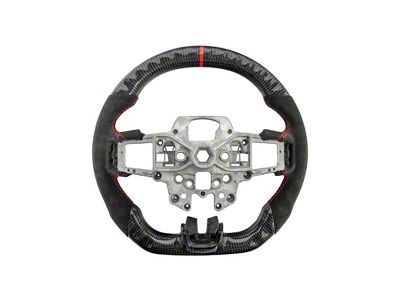 Alcantara Steering Wheel with Button Covers; Carbon Fiber with Red Stripe (15-17 Mustang)