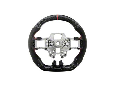 Alcantara Steering Wheel without Button Covers; Carbon Fiber with Red Stripe (18-23 Mustang w/o Heated Steering Wheel)