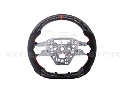 Alcantara Steering Wheel without Button Covers; Carbon Fiber with Red Stripe (24-25 Mustang w/o Heated Steering Wheel)