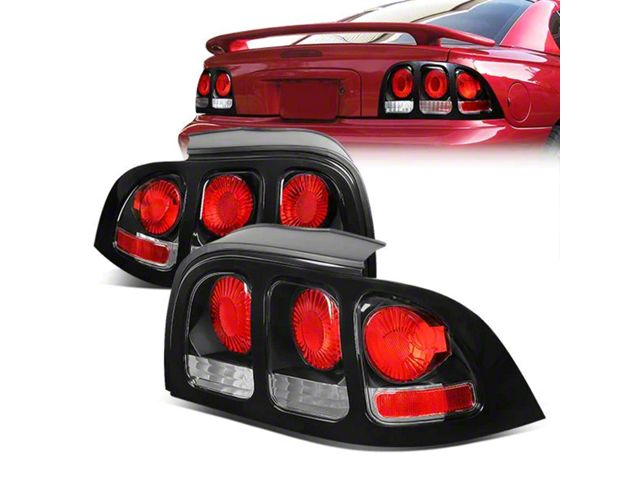 Altezza Style Tail Lights; Black Housing; Clear Lens (96-98 Mustang)