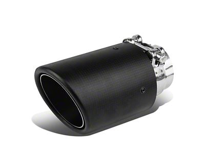 Angled Cut Rolled End Round Exhaust Tip; 3.50-Inch; Carbon Fiber (Fits 2.40-Inch Tailpipe)