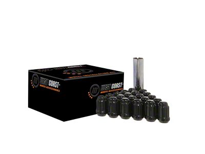Black Acorn Spline Lug Nuts; 1/2-Inch x 20; Set of 20 (94-14 Mustang)