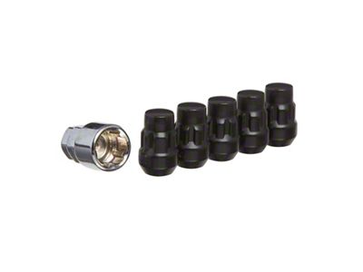 Black Acorn Wheel Locks; 1/2-Inch x 20-Inch; Set of 5 (94-14 Mustang)