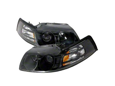 Halo Projector Headlights; Black Housing; Clear Lens (99-04 Mustang)