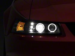 LED Halo Projector Headlights; Matte Black Housing; Clear Lens (99-04 Mustang)