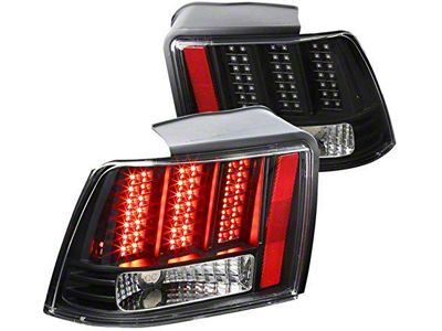 Sequential LED Tail Lights; Matte Black Housing; Clear Lens (99-04 Mustang, Excluding 99-01 Cobra)