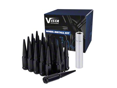 Black Spike Lug Nuts; M14x1.5; Set of 24 (15-25 Mustang)
