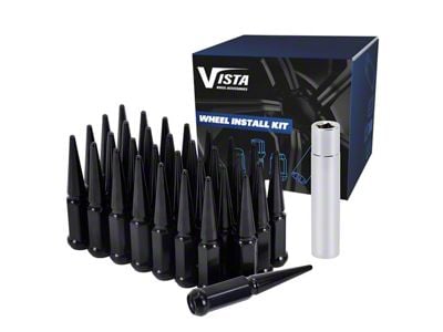 Black Spike Lug Nuts; M14x1.5; Set of 32 (15-25 Mustang)