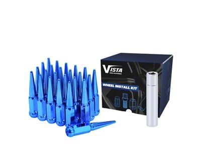 Blue Spike Lug Nuts; M14x1.5; Set of 24 (15-25 Mustang)