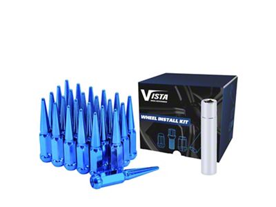Blue Spike Lug Nuts; M14x1.5; Set of 32 (15-25 Mustang)
