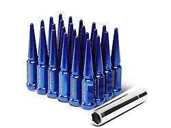Blue Steel Spiked Lug Nuts; M14x1.5; Set of 24 (15-26 Mustang)