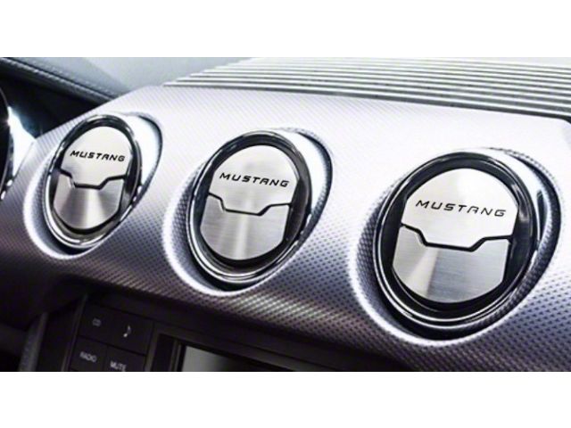 Brushed A/C Vent Trim with Mustang Lettering; Black Solid (15-23 Mustang)