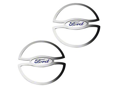 Brushed Lower Door Speaker Trim with Ford Oval Logo; Blue (10-14 Mustang)