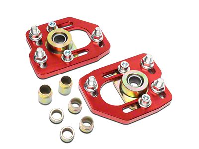 Adjustable Camber Caster Plates; Red (90-93 Mustang)