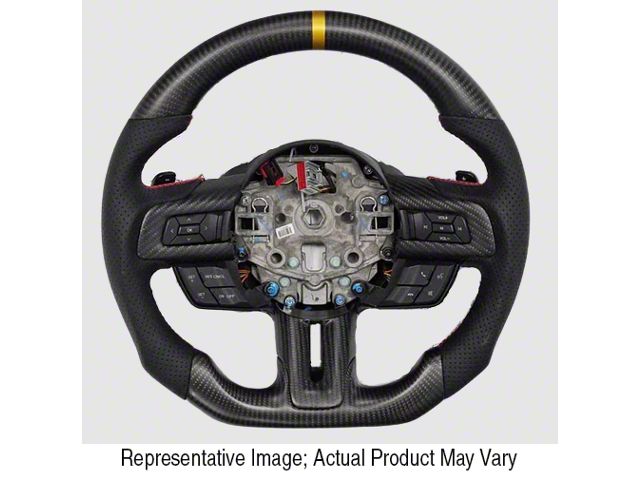 Carbon Fiber and Alcantara Steering Wheel with Blue Stitching and Blue Stripe (15-23 Mustang w/o Heated Steering Wheel, Excluding GT500)