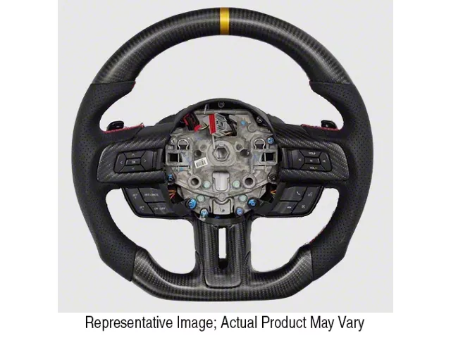 Carbon Fiber and Black Leather Steering Wheel with Blue Stitching and Blue Stripe (15-23 Mustang w/o Heated Steering Wheel, Excluding GT500)