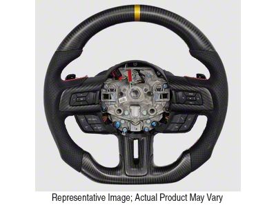 Carbon Fiber and Black Leather Steering Wheel with Blue Stitching and Blue Stripe (15-23 Mustang w/o Heated Steering Wheel, Excluding GT500)