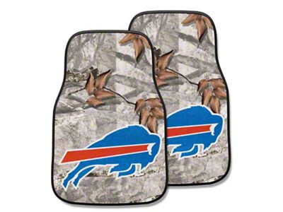 Carpet Front Floor Mats with Buffalo Bills Logo; Camo (Universal; Some Adaptation May Be Required)