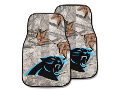 Carpet Front Floor Mats with Carolina Panthers Logo; Camo (Universal; Some Adaptation May Be Required)