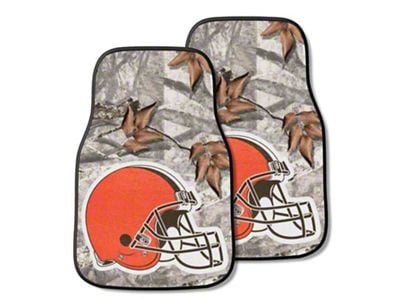 Carpet Front Floor Mats with Cleveland Browns Logo; Camo (Universal; Some Adaptation May Be Required)