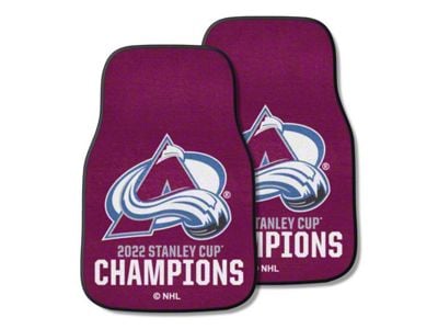 Carpet Front Floor Mats with Colorado Avalanche 2022 Stanley Cup Champions Logo; Burgundy (Universal; Some Adaptation May Be Required)