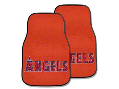 Carpet Front Floor Mats with Los Angeles Angels Logo; Red (Universal; Some Adaptation May Be Required)