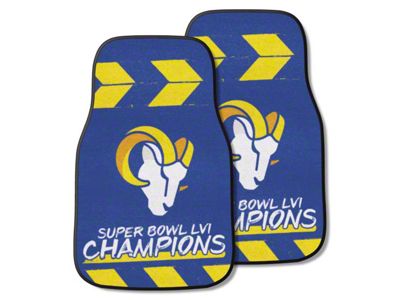 Carpet Front Floor Mats with Los Angeles Rams Super Bowl LVI Logo; Blue (Universal; Some Adaptation May Be Required)