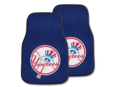 Carpet Front Floor Mats with New York Yankees Logo; Navy (Universal; Some Adaptation May Be Required)