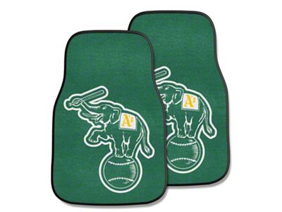 Carpet Front Floor Mats with Oakland Athletics Elephant Logo; Green (Universal; Some Adaptation May Be Required)