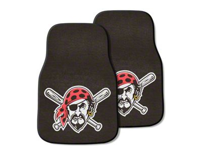 Carpet Front Floor Mats with Pittsburgh Pirates Head Logo; Black (Universal; Some Adaptation May Be Required)