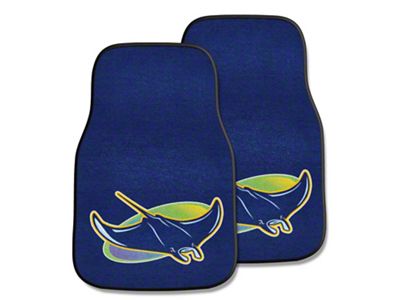 Carpet Front Floor Mats with Tampa Bay Rays Logo; Navy (Universal; Some Adaptation May Be Required)