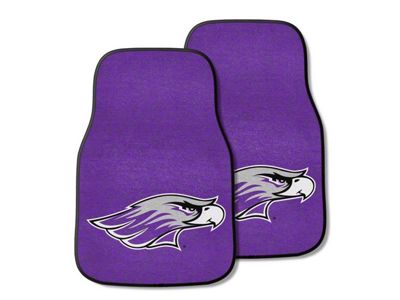 Carpet Front Floor Mats with University of Wisconsin-Whitewater Pointer Head Logo; Purple (Universal; Some Adaptation May Be Required)