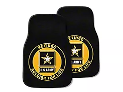 Carpet Front Floor Mats with U.S. Army Retired Logo; Black (Universal; Some Adaptation May Be Required)