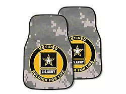 Carpet Front Floor Mats with U.S. Army Retired Logo; Camo (Universal; Some Adaptation May Be Required)