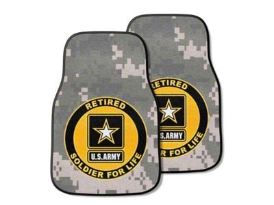 Carpet Front Floor Mats with U.S. Army Retired Logo; Camo (Universal; Some Adaptation May Be Required)