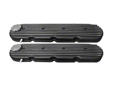Chevy LS Retro Finned Valve Covers; Black (Universal; Some Adaptation May Be Required)