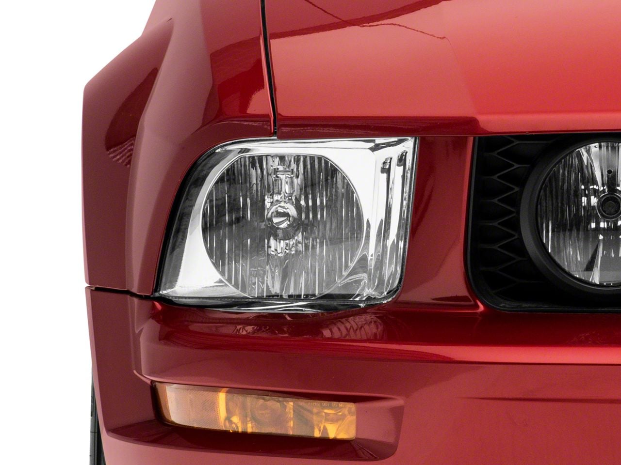 2005-2009 Ford Mustang Chrome LED Tube Projector Headlights Halogen Headlamp Set