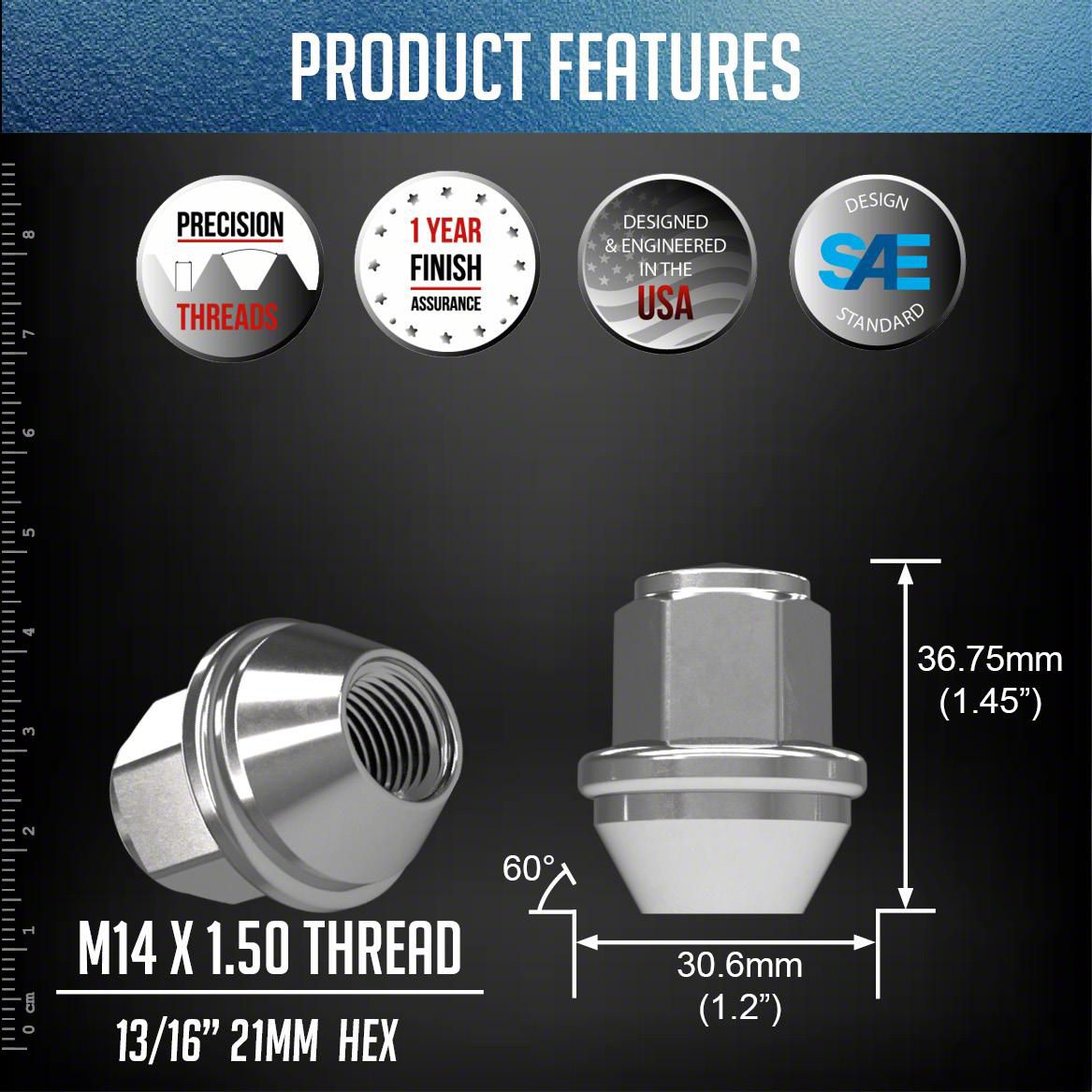 Mustang Chrome OEM Style Lug Nuts; 13/16-Inch; Set of 20 (15-26