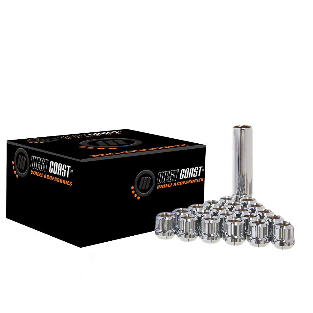 Mustang Chrome Open Acorn Spline Lug Nuts; 1/220Inch; Set of 24 (94