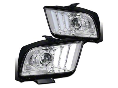 Light Bar DRL Projector Headlights; Chrome Housing; Clear Lens (05-09 Mustang w/ Factory Halogen Headlights, Excluding GT500)