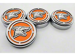 Coyote Series Fluid Cap Covers; Orange Carbon Fiber (15-25 Mustang w/ Automatic Transmission)