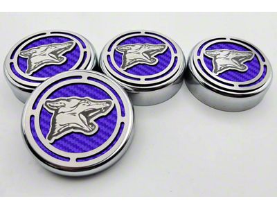 Coyote Series Fluid Cap Covers; Purple Carbon Fiber (15-25 Mustang w/ Automatic Transmission)